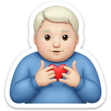 A chubby guy with white bob hair shows a heart with his fingers sticker