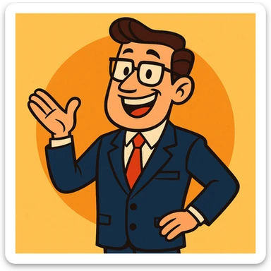 typical salesman wearing a suit with a friendly expression in cartoon style sticker