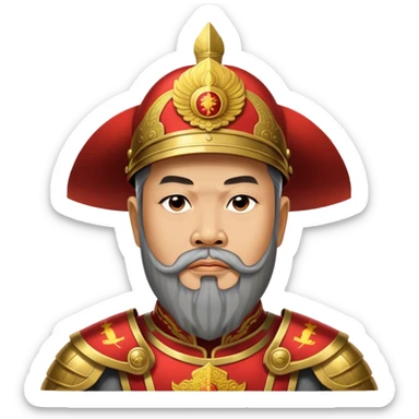 ​Cinematic Realistic Portrait of Trần Hưng Đạo, depicted as a revered Vietnamese general with his characteristic traditional Vietnamese beard and historic armor, his determined gaze illuminated by dramatic historical lighting that evokes his legendary martial spirit and leadership, sticker