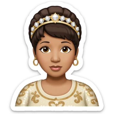 Aretha Franklin with dark brown hair, ivory sequin outfit sticker