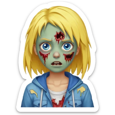 zombie girl yellow hair and blue eyes pixeled light skin sticker