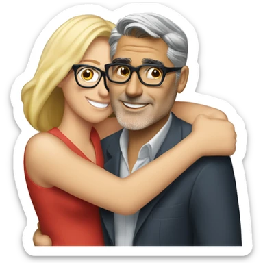 Blonde woman with glasses hugging George Clooney  sticker