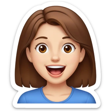 girl with brown hair smiles with mouth open sticker