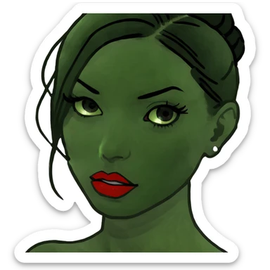 A girl with black hair red lips and eyelashes sticker