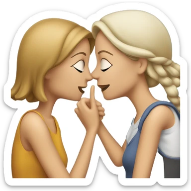 One woman whispers into the ear of another woman closing by hand sticker