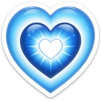 Small white blue heart radiating white light surrounded by a big blue cosmic heart sticker