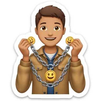 A relieved person breaking chains with a coin emoji sticker