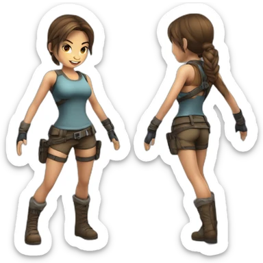 lara croft ready to jump hyperrealistic drawing sticker