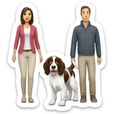 Springer spaniel with woman and man parents sticker