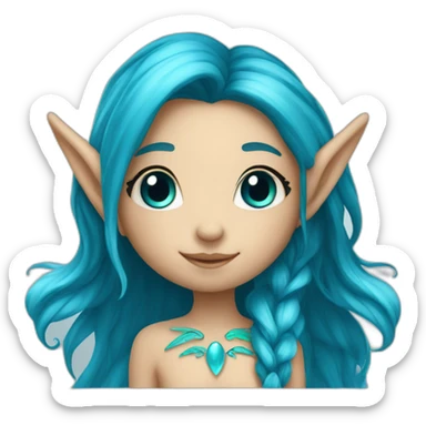 cute marine blue elf fairy with long hair sticker