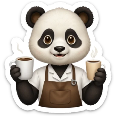 barista panda, wearing apron, holding coffee sticker