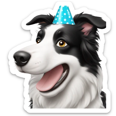 A black and white polka-dotted Border Collie wearing a party hat.   sticker