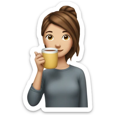 Girl with brwon hair sipping tea sticker