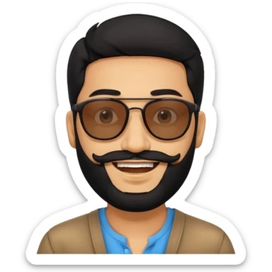 Indian man with  black hair and beard and black sunglasses sticker