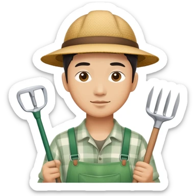 Asian gardener named Yong with gardening tools sticker