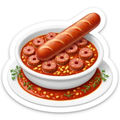 emoji of Rougail saucisse meal. Typical Reunion island meal. Sliced sausage in tomato sauce with thym  sticker