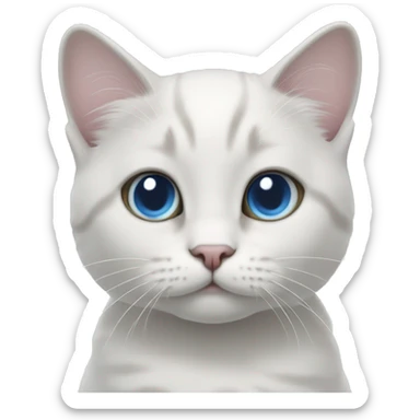 White and Light gray munchkin cat blue with eyes standing sticker