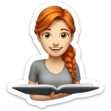 redhead girl with notebook smiling sticker