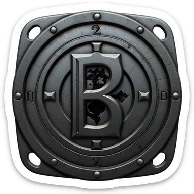 Minimal emoji, gothic metal coin made of black steel, engraved number 2 at the center, ancient industrial aesthetic, worn metal texture, no glow, no neon, flat emoji design, centered, transparent background sticker