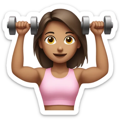 brunette girl lifting weights in light pink  sticker