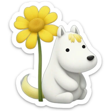 Moomin with a yellow flower sticker
