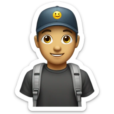 Smart boy with ear buds wear in ears and cap  sticker