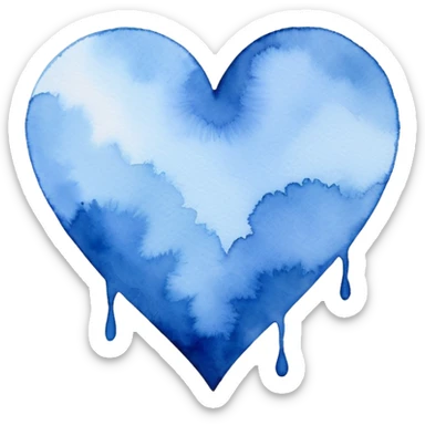 minimalist watercolor heart icon, monochromatic blue washes, soft bleeding edges, on textured white paper, serene and emotional, perfect for app icon, transparent background, flat lay --style raw --stylize 150 sticker