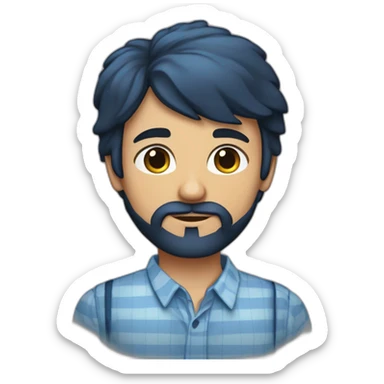 Un jeune homme avec une barbe légèrement fournie, des cheveux courts bruns et un regard confiant, vêtu d'une chemise à carreaux bleu marine. sticker