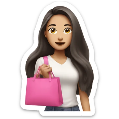 Asian woman with long hair and make-up holds pink bags sticker
