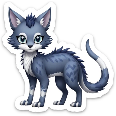 Kawaii dark edgy ethereal feline-vernid-sergal-fursona animal creature with a tufted tail full body with intricate markings  sticker