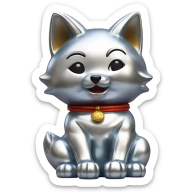 fully chrome fox statue in the form of maneki neko sticker