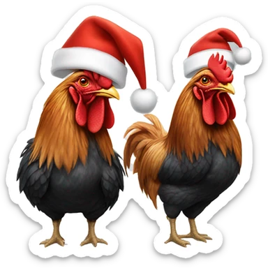 One rooster and two hens wearing Santa hats. sticker