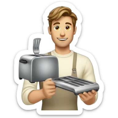 A guy putting a fork into a toaster sticker