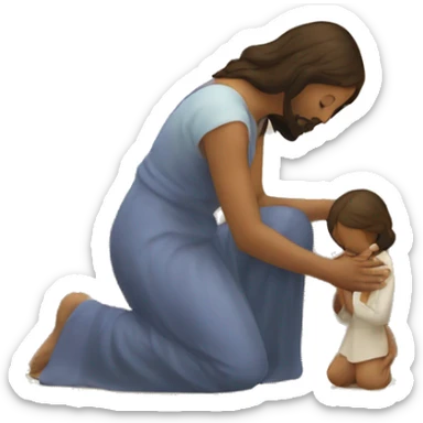 a woman kneeling praying at the feet of Jesus  sticker