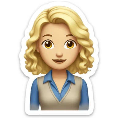 a blonde character with brown eyes working on the notebook sticker