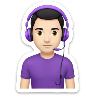 man with purple headphones and tshirt black hair sticker