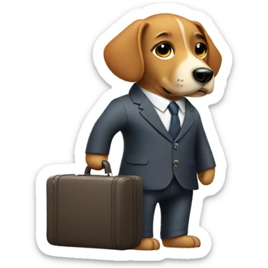 Dog wearing a suit and carrying a suitcase sticker