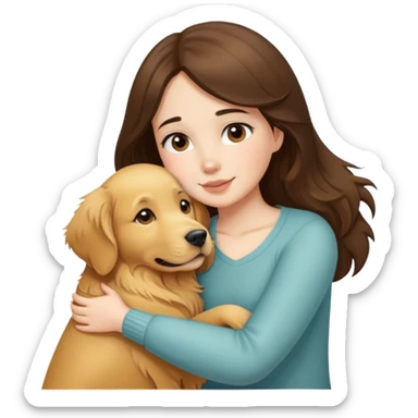 Brunette girl hugging a golden retriever sticker