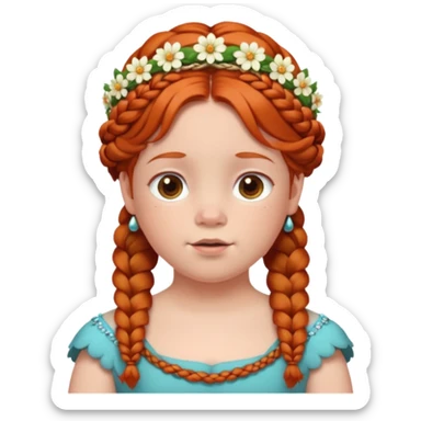 fat redhead kid with braids and floral tiara sticker