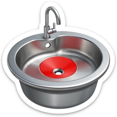 a sink with a red circular no sign sticker