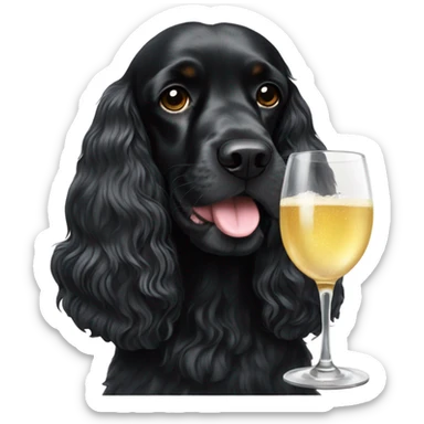 Black cocker spaniel drinking shampaigne sticker