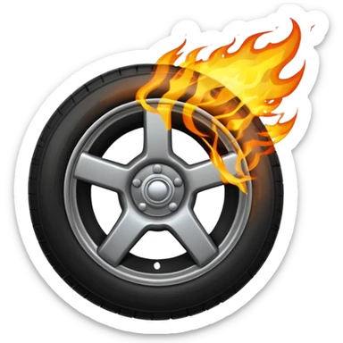 a car wheel on fire with sparks flying from underneath sticker