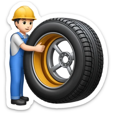 emoji of tire, inside the manufacturing factory, getting inspected by machine not by hunan, the machine is complicated  sticker