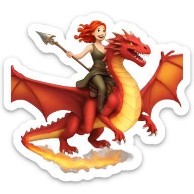 Beautiful red headed lady riding a Fire breathing dragon sticker
