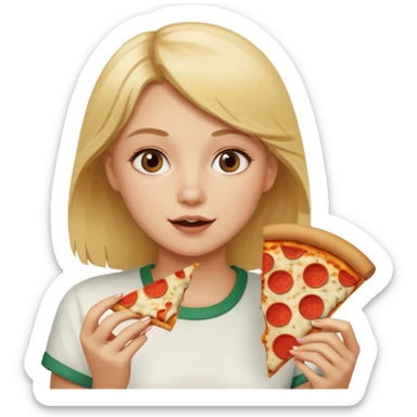 A blonde girl eating pizza sticker