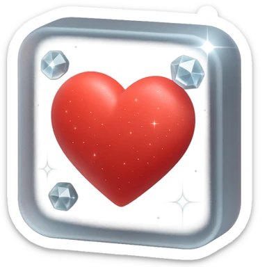 tiny red heart, pastel red enamel, sparkling gems, soft glowing effect, extra glitter accents, matte glass style, frosted glass border sticker