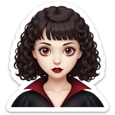 vampire feminine and with bangs  dark brown hair  curly hair a little scary   sticker
