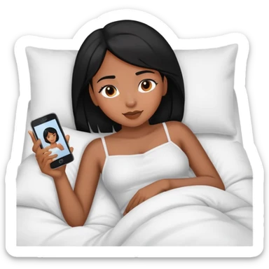 Black hair Girl, laying In bed using phone  sticker