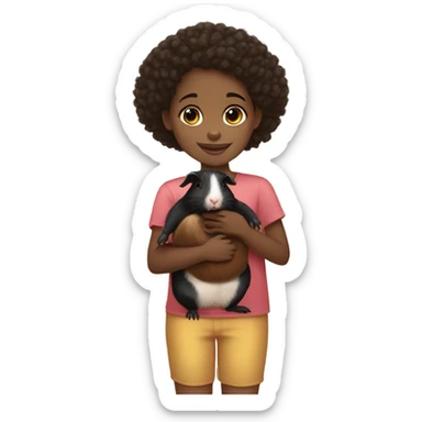 Black Little girl with lighter skin and dark brown hair Feeding Guinea pig sticker