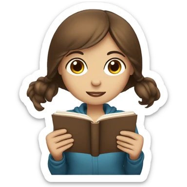 Girl with brown hair blue eyes reading a book sticker